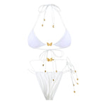 Solid Color Stretch Rope Butterfly Jewelry Bikini Sexy Split Triangle Bag Straps Swimsuit Women Maillot De Bain Femme 2 Pieces