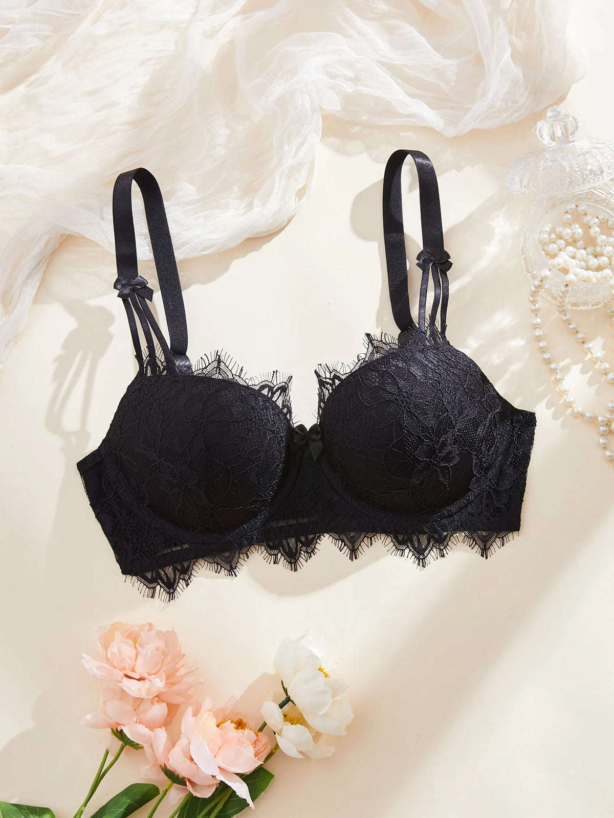 New One-piece Lace Bra for Women Push Up Adjustable Anti-sagging Feminine Latex Bra with Thickened Cup for Small Bust