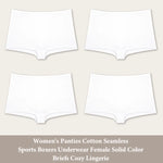 4PCS Women's Panties Cotton Seamless Sports Boxers Underwear Female Solid Color Briefs Cozy Lingerie Intimate Underpants XS-XL