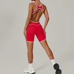 Summer New Gym Romper Padded Outdoor Sports Jumpsuit Hollow Open Back Yoga Suit Dance Sports Bodysuit Hip Lift Workout Yoga Sets
