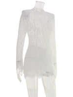 Ahagaga Fashion Lace Mini Dresses Elegant High Neck Solid Slim Long Sleeve Bodycon Party Clubwear Streetwear Woman Vestidos Robe