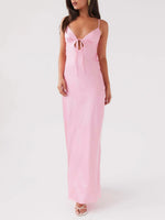 Women Cami Dress Solid Color Sleeveless Tie-Up Front Sleeveless Backless Dress Long Dress Summer Casual Spaghetti Strap Dress