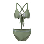 Women 2 Piece Bikini Set Fashion Solid Color Sleeveless Tie up Front Bra and Low Waist Briefs Summer Holiday Bathing Suit