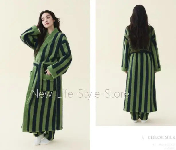 Ladies Warm Thick Coral Fleece Extra Long Couple Bathrobe Soft Loose Winter Dressing Gown Home Robe Sleepwear Loungewear