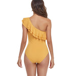 Sexy Ruffle One Piece Swimsuit Thong Swimwear Women 2024 White Monokini Wine Red Swim Suits High Cut One Shoulder Bathing Suit