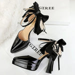 BIGTREE Pumps 2026 Summer New Hot Sale European Style Patent Leather Pointed Toe Buckle Platform High Heel Bow Shoes Women Shoes