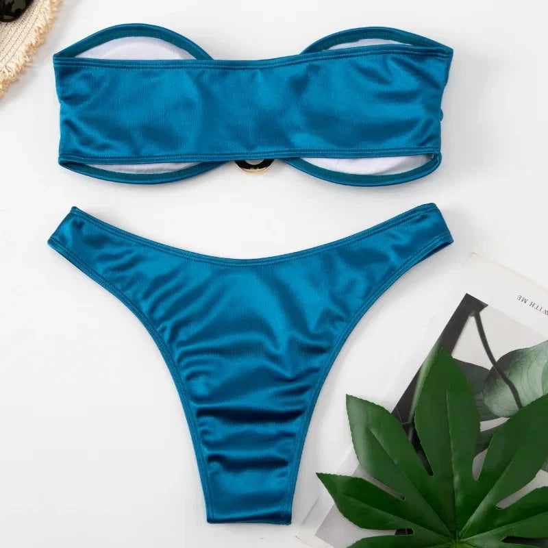 Sexy U Shaped Bandeau Bikinis Sets Mujer Strapless Swimwear Women Gold Swimsuit Bathing Suit Biquinis Brazilian Bikini Swim 2026