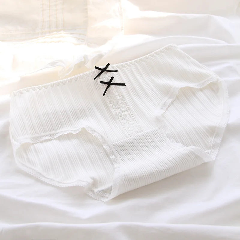 Girls SweetCute Underwear Cotton Lovely Soloid Middle Waist Briefs Young Girl Panties TeenagersWhite Intimates M L XLWhite