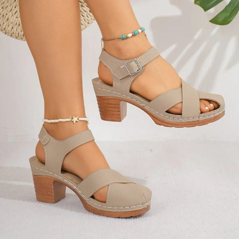 SummerThick High Heels Sandals Women Fashion Hook Loop Platform Sandles Woman Plus Size Cross