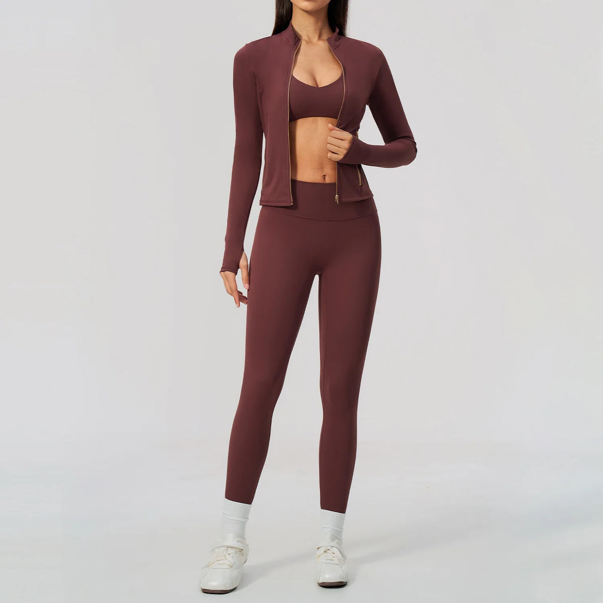 Yoga Set 3PCS Women's Tracksuit Workout Outfit Zipper Fitness Long Sleeved Sportswear Gym Clothes Female Sports Bra Yoga Clothes