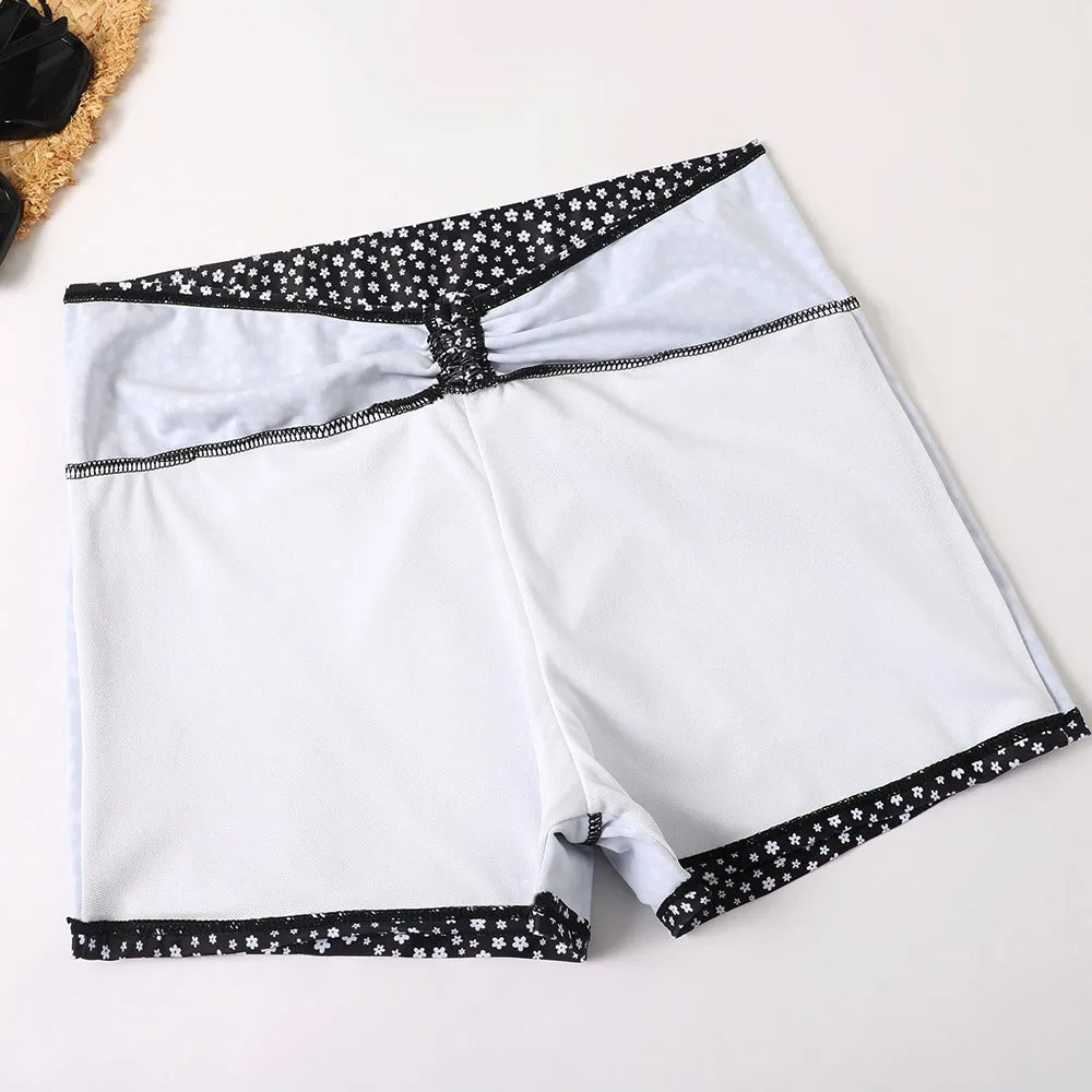 High Waist Bikini Swimsuit Women 2024 Floral Print Swim Suits Drawstring Front Shorts Boxers Swimwear Trunks Pool Bathing Suit