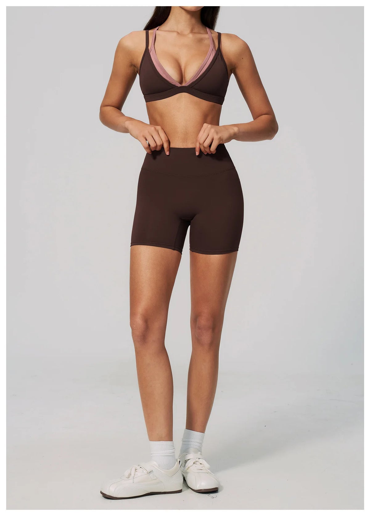 Women 2PCS Yoga Suit Double Strap Shockproof Sports Bra High Waist Tigh Short Fitness Suit Gym Running Leggings Tracksuits