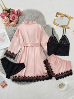 New Fashion Robe Lingerie Set Black Lace Bralette Thong Shorts Women's Luxury Sleepwear Nightwear Elegant Sexy Gift Bridal