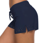 Women Swimming Shorts Solid High Waist Elastic Swim Bottom Flower Hollow Out Swim Trunk Loose Fit Swimming Workout Gym Bottom