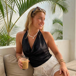 Women Summer Cowl Neck Tie Back Going out Cami Tops Sleeveless Backless Halter Tops for Streetwear