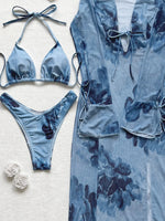 DEKA 2026 New Tie-Dye Printed 3 Pieces Bikini Sets Swimsuit For Long Sleeves Dress Women Halter Strappy Swimwear Beach Beachwear