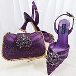Doershow beautiful Italian Shoes And Bag Sets For Evening Party With Stones Italian Leather Handbags Match Bags!HC1-1