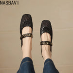 Summer Retro Style Women Mary Jane Shoes Fashion Shallow Ladies Square Soft Hollow Out Flats Sandals Shoes New 2026 Size 32-43