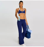 Breathable Yoga Suit for Women Color Contrast Shockproof Sports Bra Drawstring High Waist Pants Gym Running Fitness Suits