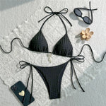 Yellow Halter String Triangle Micro Bikini Thong Solid Swimwears Bow Pearl Sexy Swimsuit Women Bathing Suit Bikinis Sets 2026