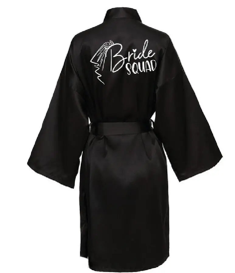 Wedding Party Team Bride Robe With Black Letters Kimono Satin Pajamas Bridesmaid Bathrobe SP033
