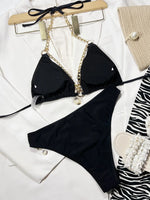 2026 Sexy Bikini Black Chain Hollow Halter Swimwear Swimsuit Women Bikinis Set Bathing Suit Beach Bikini Female Push Up Biquinis