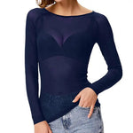See-through Black Mesh Pullover Tops Women Sexy Skinny Tops O-Neck Long Sleeve Transparent Punk Club Tee Shirt