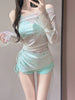 Long Sleeved Sun Protection Star Print Cover Up 3 Piece Bikini Set Swimwear Women Drawstring Side Holiday High Waist Swimsuit