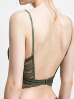 Low Back Bra for Women Deep V Low Cut Backless Bralette floral triangle wire free bralette French underwear