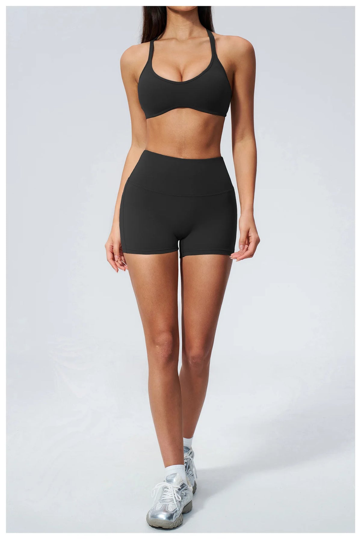2 Piece Summer Yoga Sets for Women Hollow Back Cross Sports Bra Fitness Clothes Tight High Waist Shorts Running Workout Clothes