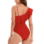 2025 Women's Ruffled One Piece Swimsuit Femme One Shoulder Backless Bathing Suit Sexy Monokini Beachwear Female Bodysuit