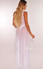 Summer Bikini Cover Up Women Beach Sundress Sexy Mesh Sheer Long Dress Solid See-through Sleeveless Strap Beach Dress