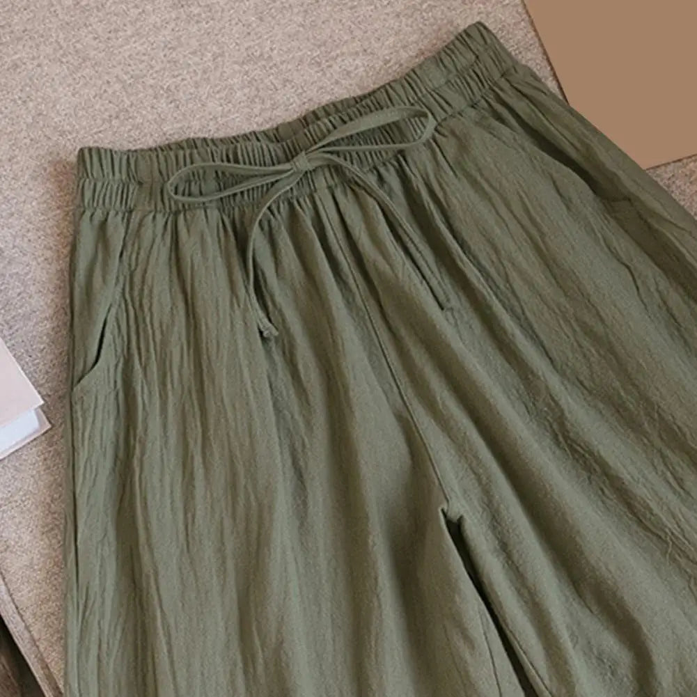 Wide Leg Loose Short Pants Women Summer Casual Shorts Elastic Waist Drawstring Pockets Shorts Solid Color Streetwear