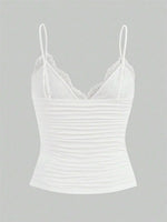 Sexy Contrast Lace Bow Front Crop Cami Top Women 2024 Summer Grunge Punk Y2K Clothes Ruched Skinny Backless Tee Shirt