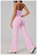 New Yoga Sets Women Summer Seamless Thread Hanging Neck Sports Vest Exercise Fitness Suit High Waist Wide Leg Pants Tracksuit