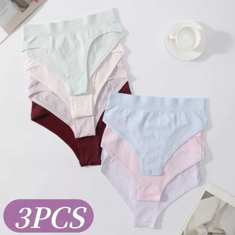 3Pcs/Set High Rise Briefs Women Classic Panties Female Underpants Solid Color Panty Plus Size Underwear Sexy Lingerie S-3XL