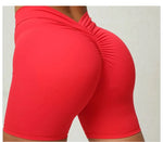 Sexy High-Waisted Yoga Shorts - Deep V Back Ruffled Booty Lift Women Tummy Control Workout Gym Peach Butt Fitness Shorts