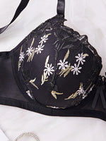 Fallsweet C D Cup Push up Bra for Women Wide Shoulder Straps Embroidered Floral Bow Plus Size Bras Comfort Underwear Lingerie