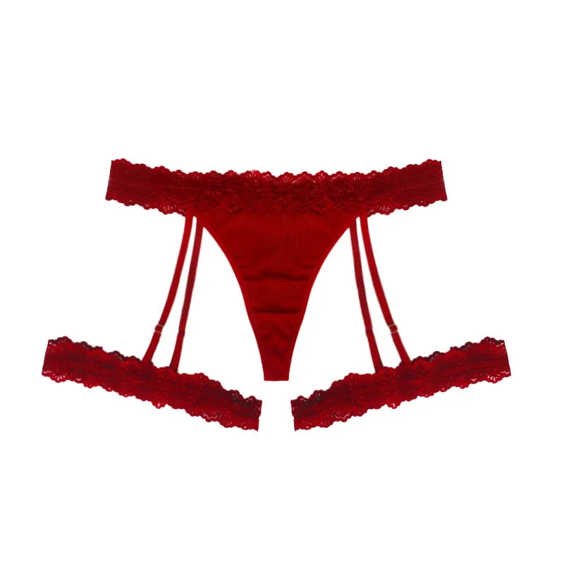 1pcs XL-4XL Plus Size Lace Women Thongs Mid Waist Solid Ladies G-string New Fashion Erotic Underwear Female Suspender Socks
