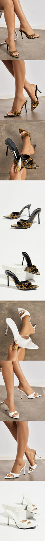 Size 43 Leopard Sexy Super High Slide Mules Sharp Pointed Toe Stiletto Thin Heel Slip On Summer Party Sandals Women Dress Shoes