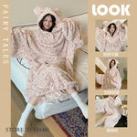 Thicken Flannel Cartoon Female Long Robe Hooded Nightgown Autumn Winter Sleepwear Home Clothes Loose Coral Fleece Warm Nightwear