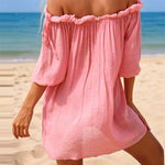 New White Long Sleeve Cut Out Crochet Knitted Tunic Beach Cover Up Beach Wear Beachwear Female Women Cover-ups Beach Dress K8075