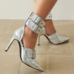 2026 Spring Fashion New Sexy Nightclub Party Pointed Toe Metal Buckle Decorated High Heel Shoes Women's Shoes Size 34-48