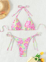 Blue Floral Print 2 Piece Micro Bikini Set for Women 2025 New Push Up Bra Thong Swimsuit Beach Bathing Suit Holiday Swimwear
