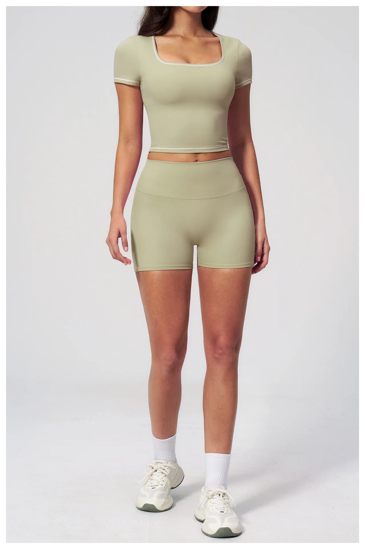 Speed Drying Tight Yoga Sets Women Color Contrast Short Sleeve Slim Sports Top High Waist Leggings Running Fitness Athletic Wear