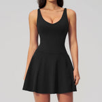 Bodycon Tennis Dress with Shorts Pocket Women Speed Dry Sleeveless V Neck One Piece Sport Outfit Short Dress Fitness Yoga Set