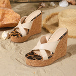 Women Summer Fashion Sexy Slippers Shoes Leopard Patchwork Sexy Open-Toe Sandals 12CM Summer Platform Wedges High-Heeled Sandals