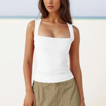 Square Neck Camisoles For Women Chiffon Solid Sleeveless Tight Elastic Bodysuit Slimming Top Sexy Women Blouses Ropa De Mujer