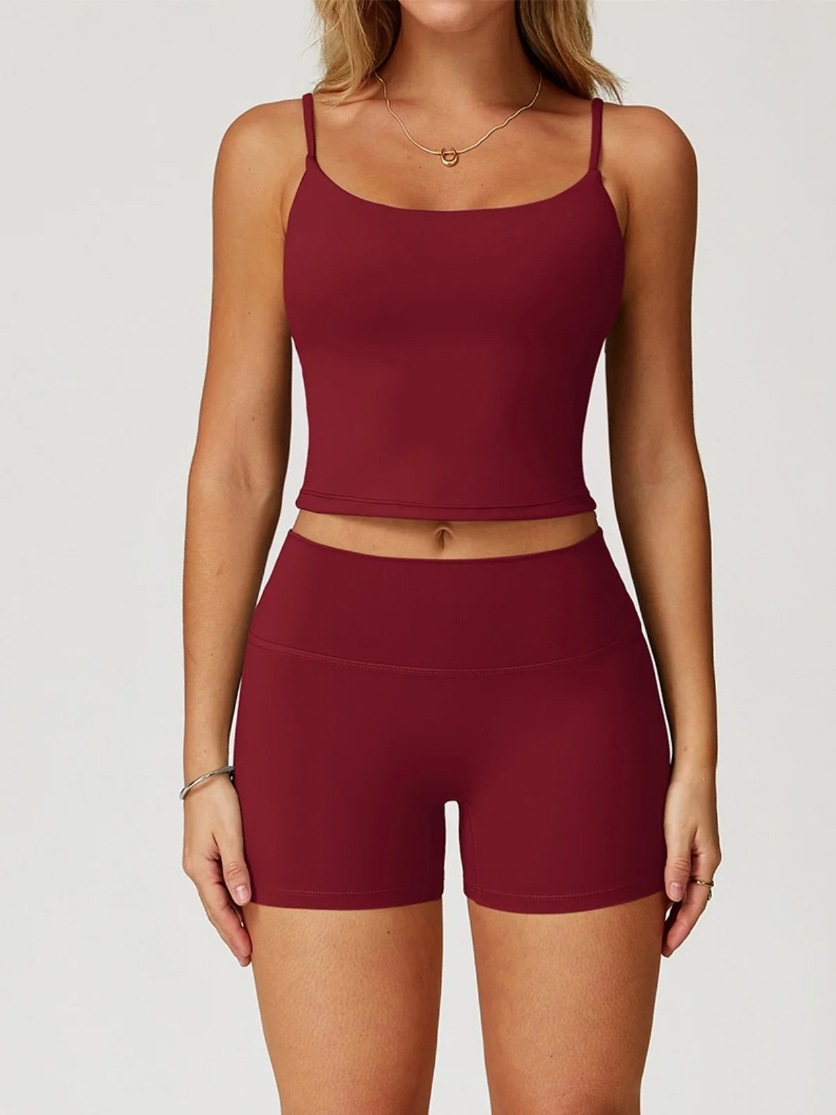 Yoga Shorts Set Women Sports Tank Top with Tight Fitting High Waist Pants Fitness Suit Summer Running Exercise Workout Clothes