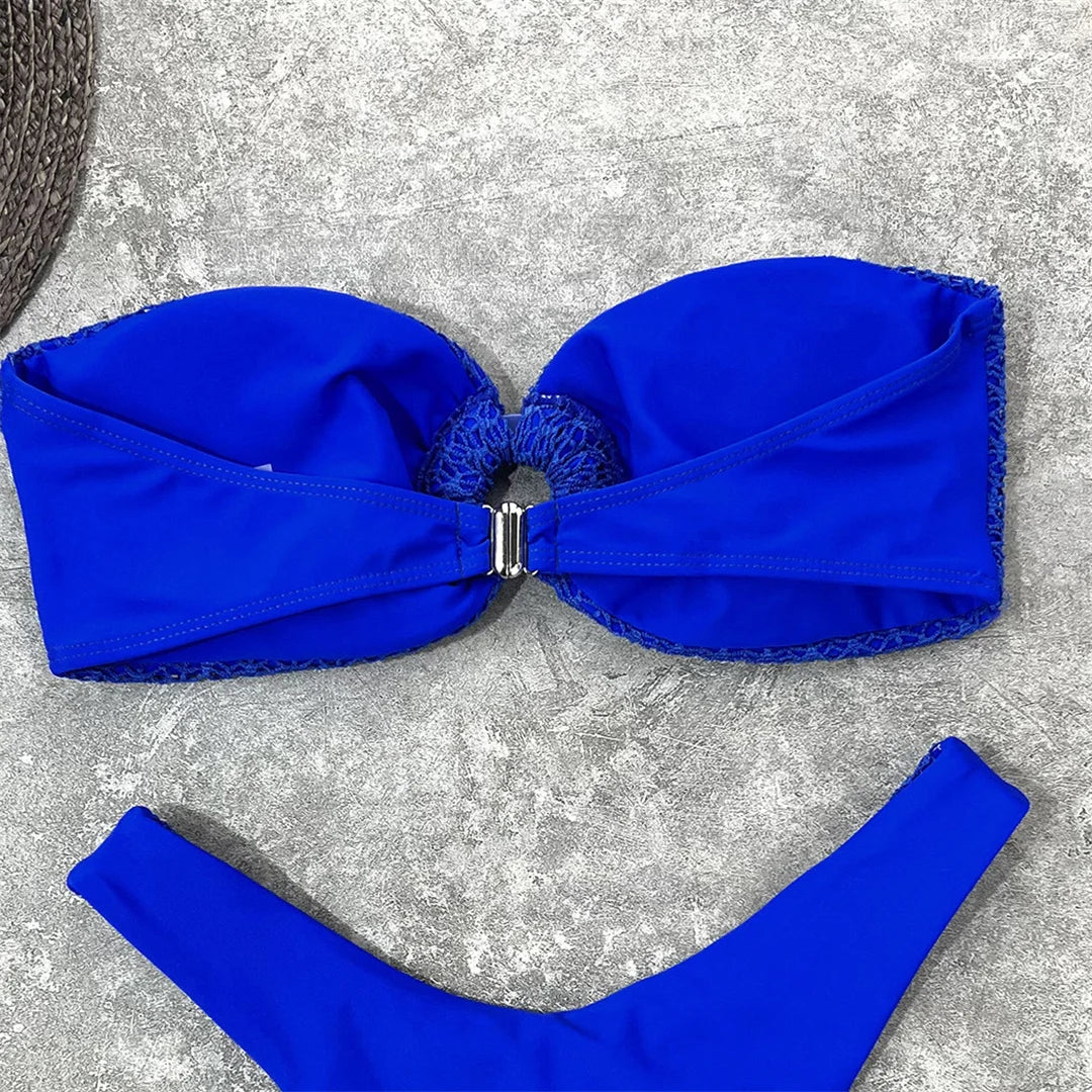 Sexy Wrinkled Bandeau Strapless Bikini Women Swimwear Female Swimsuit Two-Pieces Bikini Set Bather Bathing Suit Swim Lady V3367L